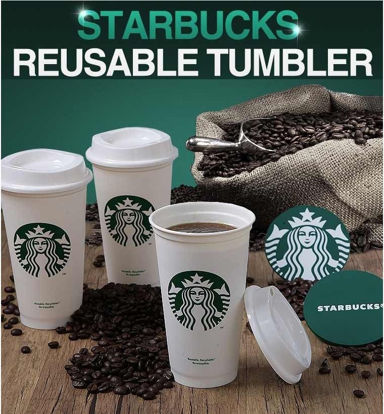 Starbucks Reusable Coffee Cup Tumbler White Plastic Grande Mug Travel